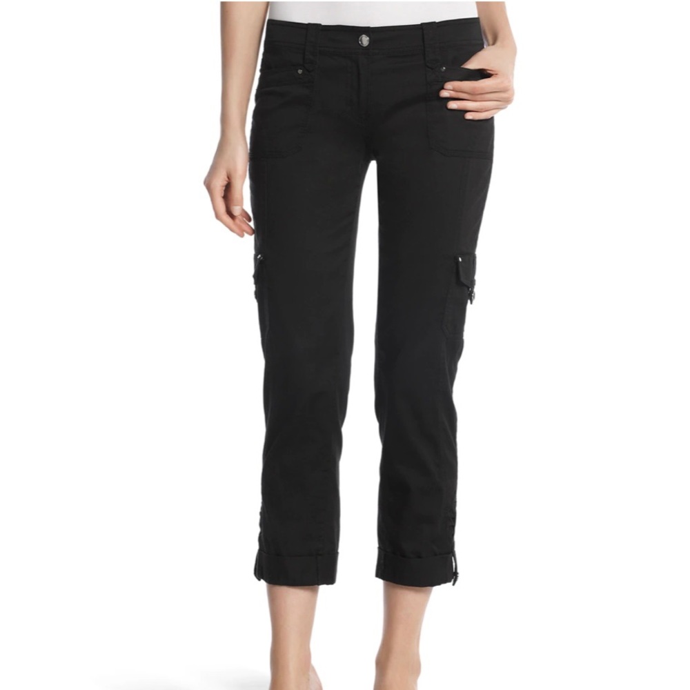 White House Black Market Black Cropped Cargo Pants with Cuffed Hem